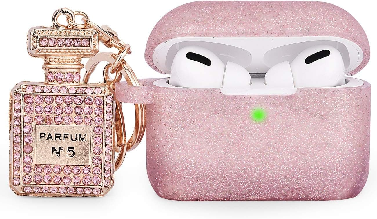 CAGOS Compatible with Airpods Pro Case, Cute Protective Cases Cover Women Girls Men Silicone Skin Accessories with Shiny Keychain for Apple Airpods Pro Charging Case (Rose Gold Glitter)