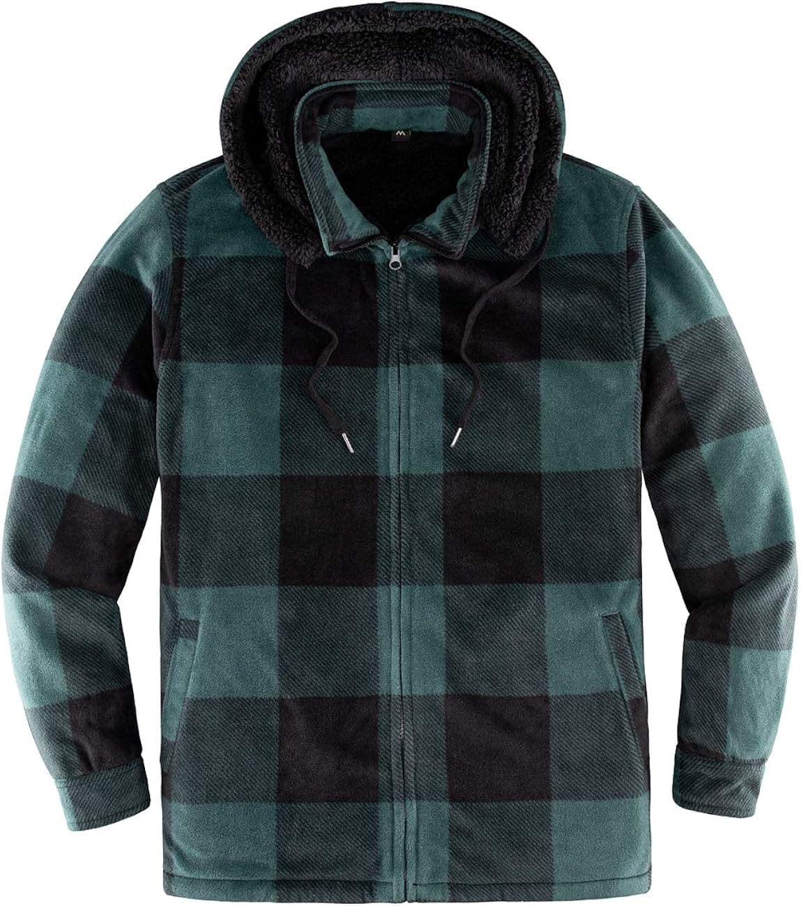 ZENTHACE Men's Sherpa Lined Fleece Flannel Plaid Shirt Jacket with Removable Hood