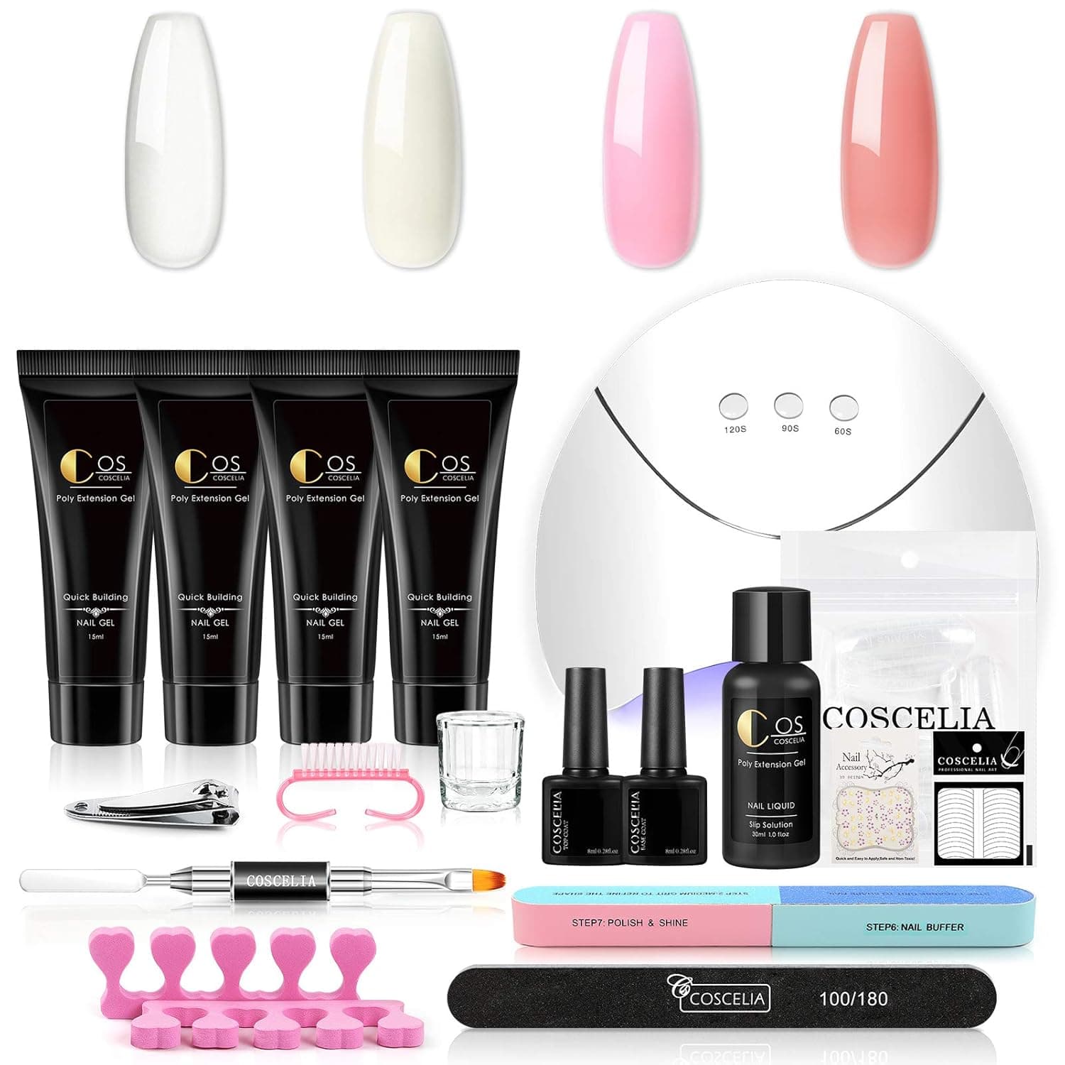 Poly Nail Gel Kit with 36W U V Light for Nail Extension Starter Kit Nude Colors Builder Nail Gel Slip Solution Liquid Soak off Gel Base and Top Coat All-in-One Manicure Tools Set for Beginner