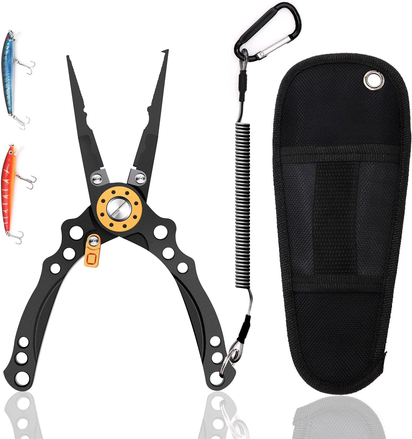 Aluminum Fishing Pliers Saltwater with Lures,Muti-Function Fishing Hook Remover Tool Fishing Gear Accessories Line Cutters with Sheath and Lanyard Fishing Gifts for Men