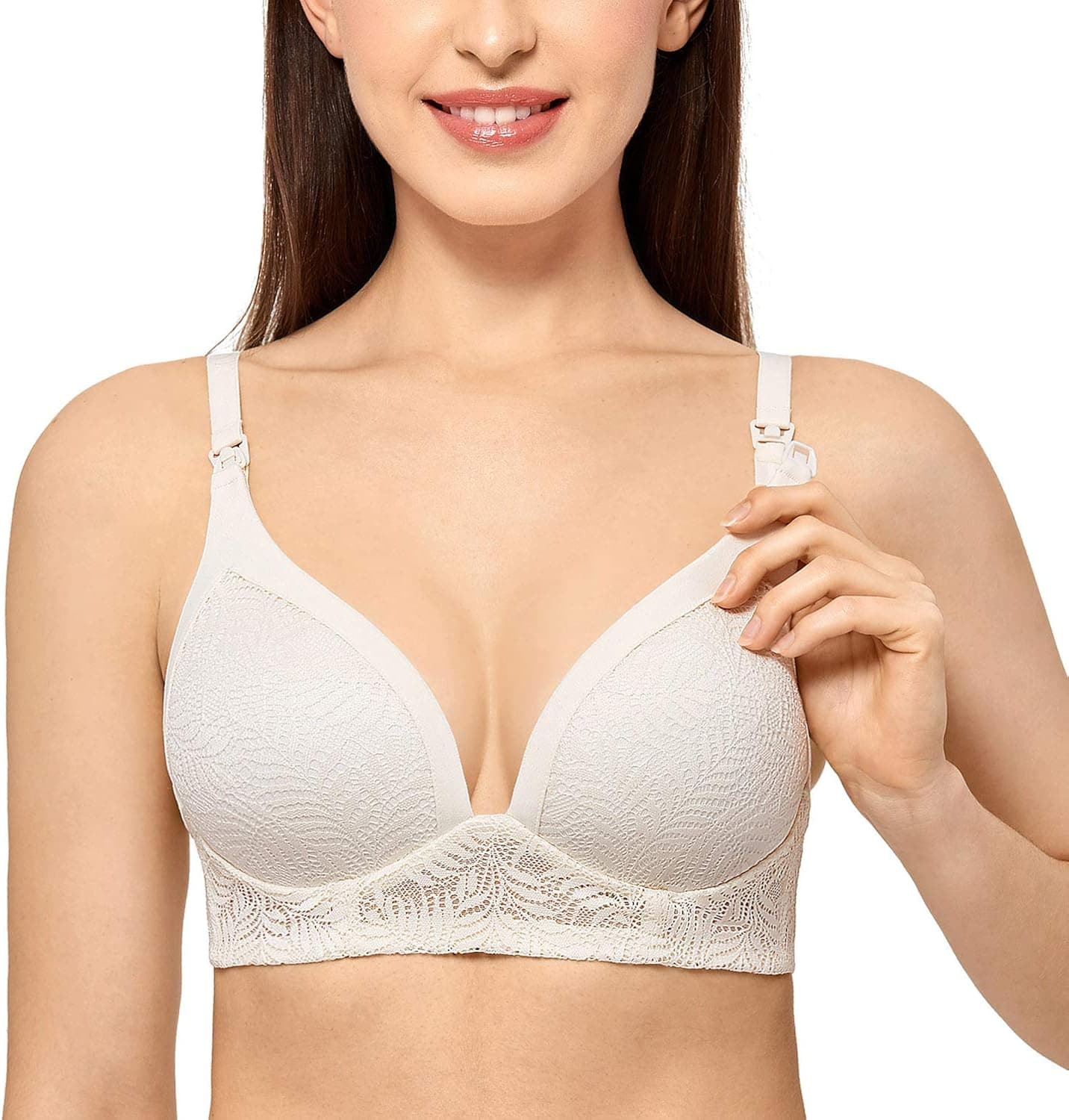MOMANDA Women's Wireless Lightly Lined Maternity Nursing Bra Floral Lace