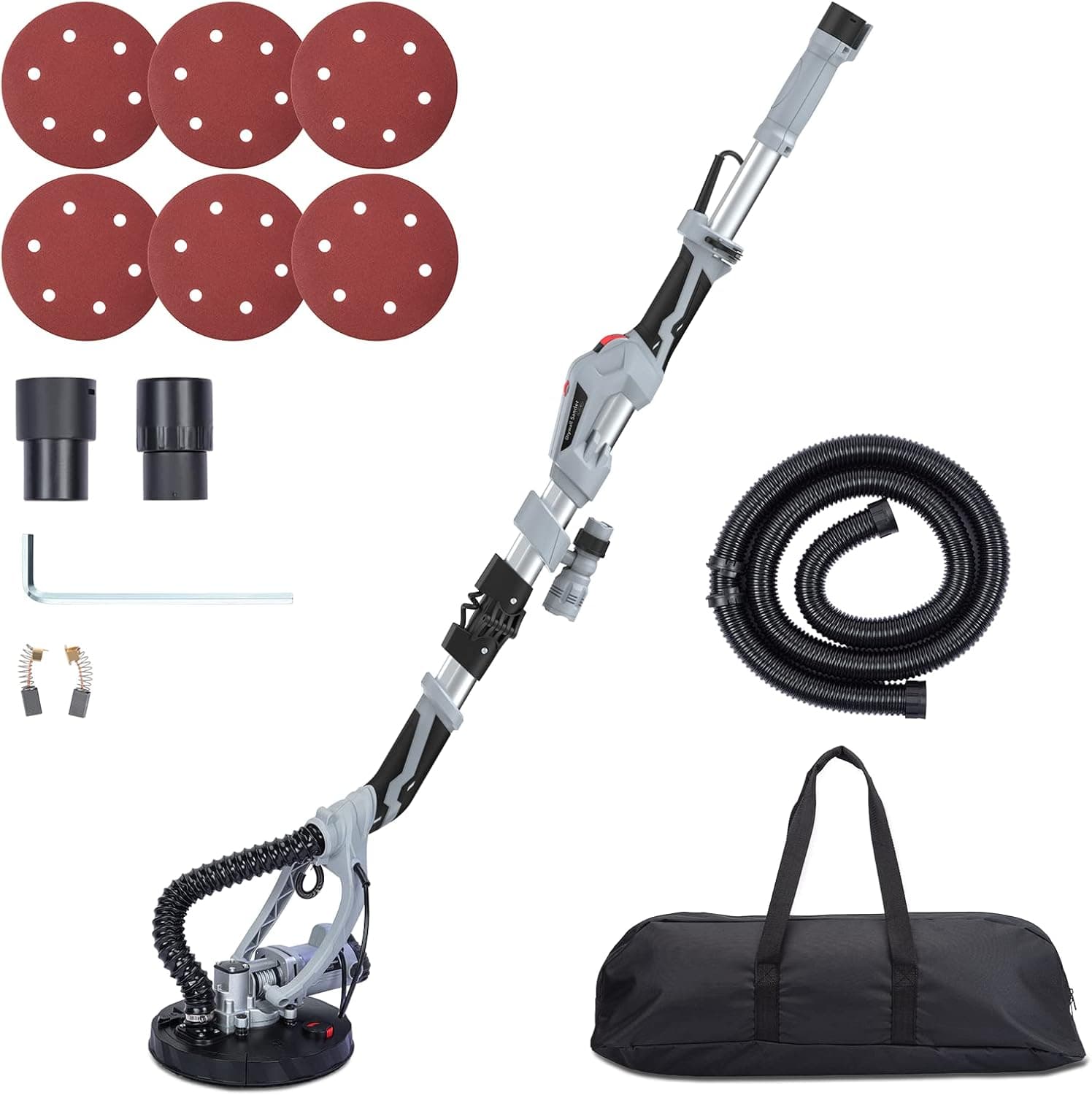 Drywall Sander, Pioneerworks 710W Electric Motor Sander, Variable Speed 800-1700RPM With LED Light, Extendable & Foldable Handle, 6 Pcs Sanding Discs, Carrying Bag