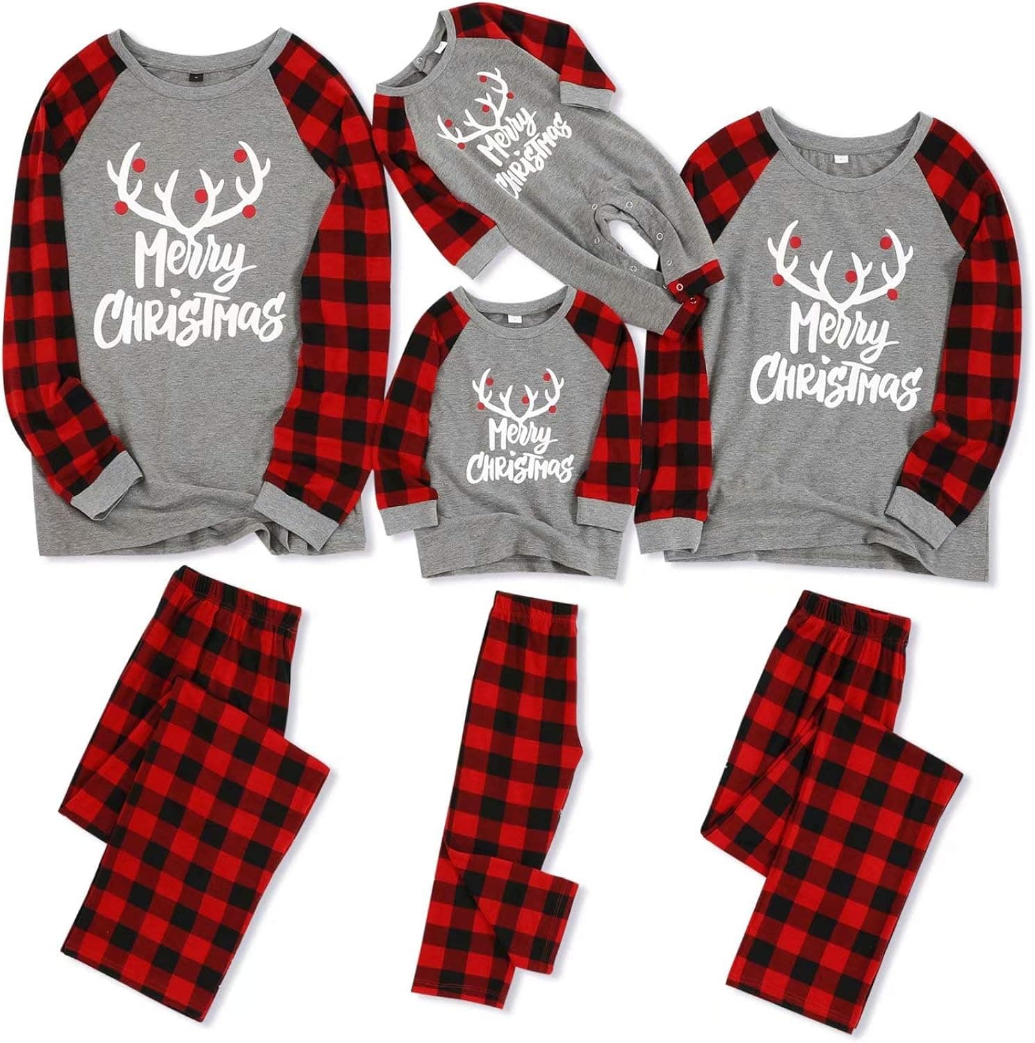 IFFEI Matching Family Pajamas Sets Holiday Stay at Home PJ's Long Sleeve Tee and Pants Loungewear Women: L
