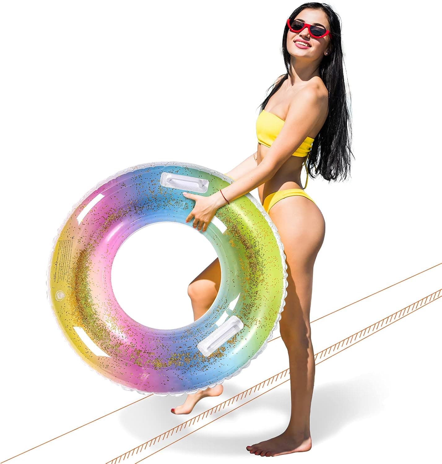 AOLVO Swim Ring for Adults, Inflatable Pool Floats with Glitter for Pool Beach Party Decorations, Thicken Pool Tubes for Swimming for Summer Water Fun