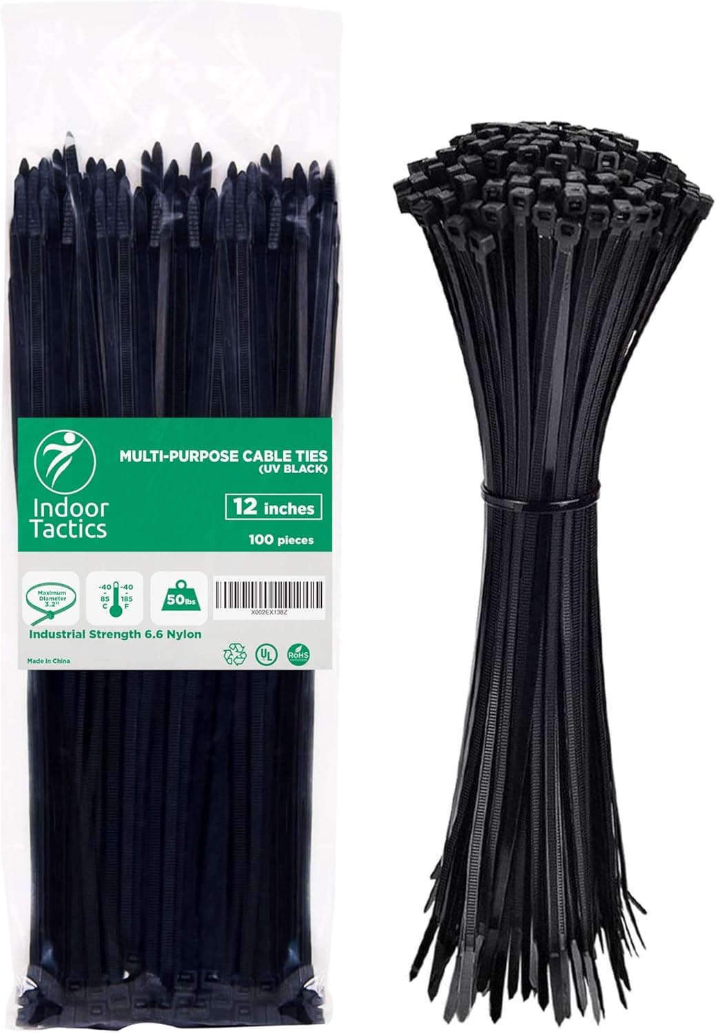 Heavy Duty Premium Nylon Zip Ties 12", Indoor/Outdoor Multi Purpose Industrial Grade Cable ties, Ultra Strong Durable Zip Ties (100 Pieces Black)