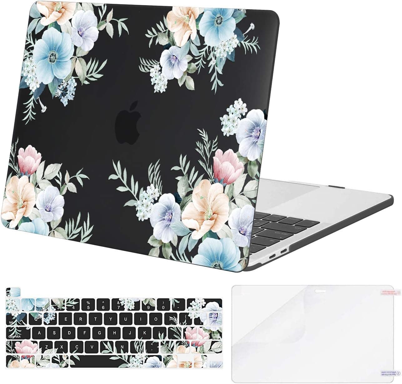 MOSISO Compatible with MacBook Pro 13 inch Case M2 2022, 2021, 2020-2016 A2338 M1 A2251 A2289 A2159 A1989 A1708 A1706, Plastic Trumpet Creeper Hard Shell Case&Keyboard Cover&Screen Protector, Black
