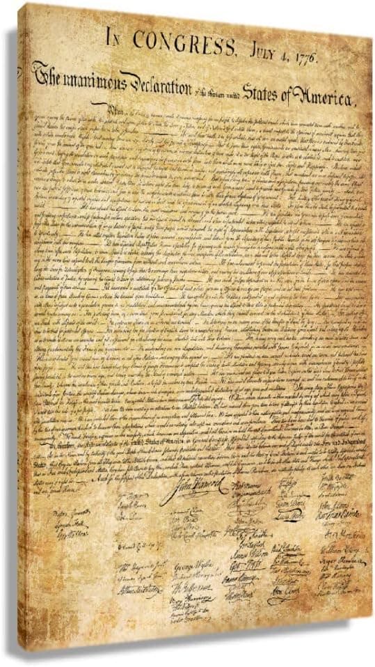 Declaration of Independence Engraved on Posters for Kitchen Modern Office Decor Painting for Living Room Wall Art Canvas Prints Artwork for Home Canvas Decoration Pictures for Bathrooms (08x12inch(20x30cm),Framed)