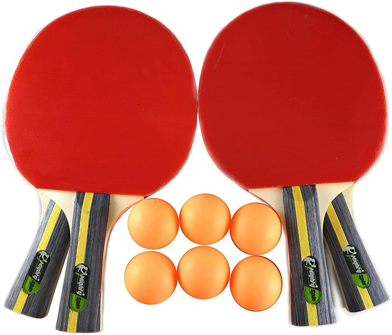 MightySpin Ping Pong Paddles Set - Complete W/ 4 Table Tennis Rackets & Balls Bundle, 6 Balls & Carrying Case - Soft Sponge Rubber - Ideal Beginners to Intermediate/Adults & Kids (4 Paddles)