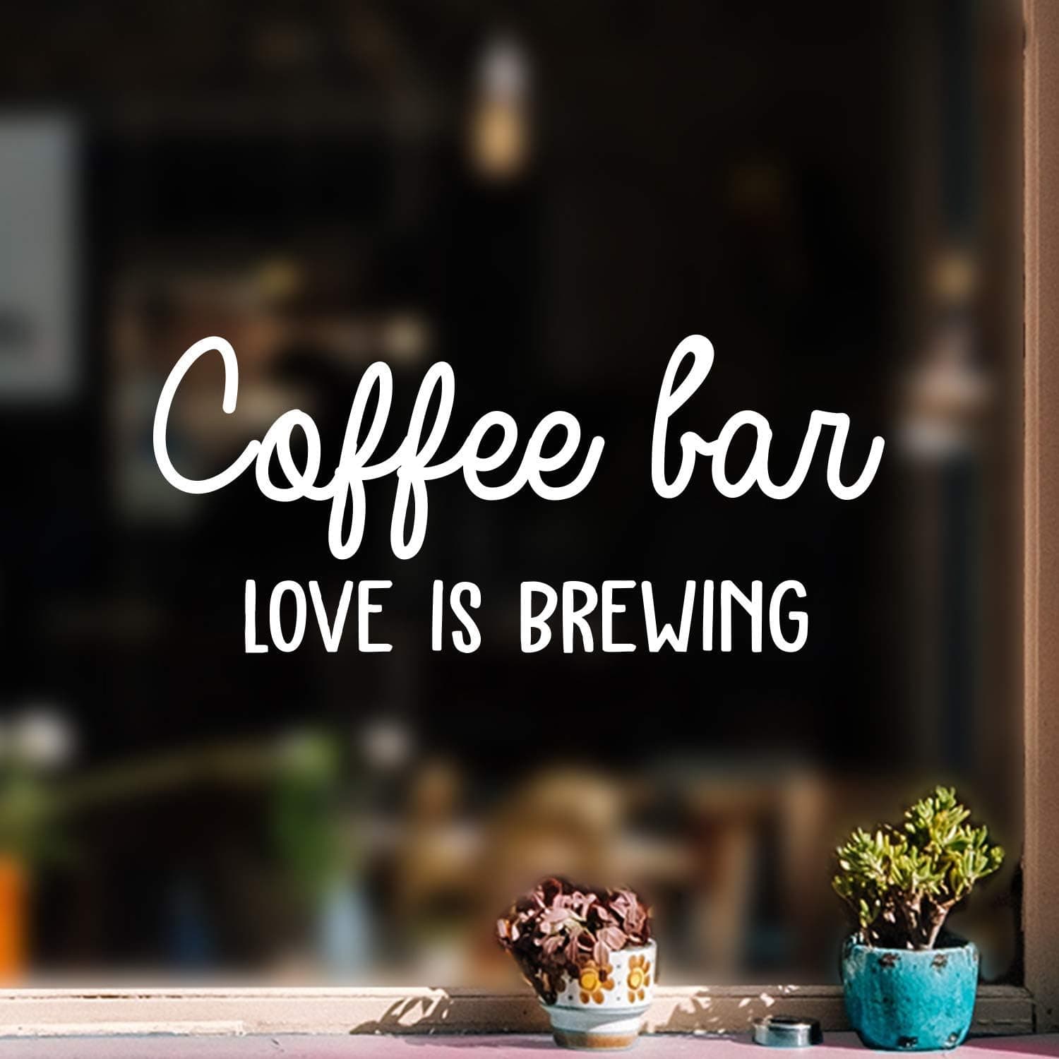 Vinyl Wall Art Decal - Coffee Bar Love is Brewing - 10" x 23" - Trendy Quote for Coffee Lovers Home Kitchen Living Room Coffee Shop Office Cafe Decoration Sticker (White)