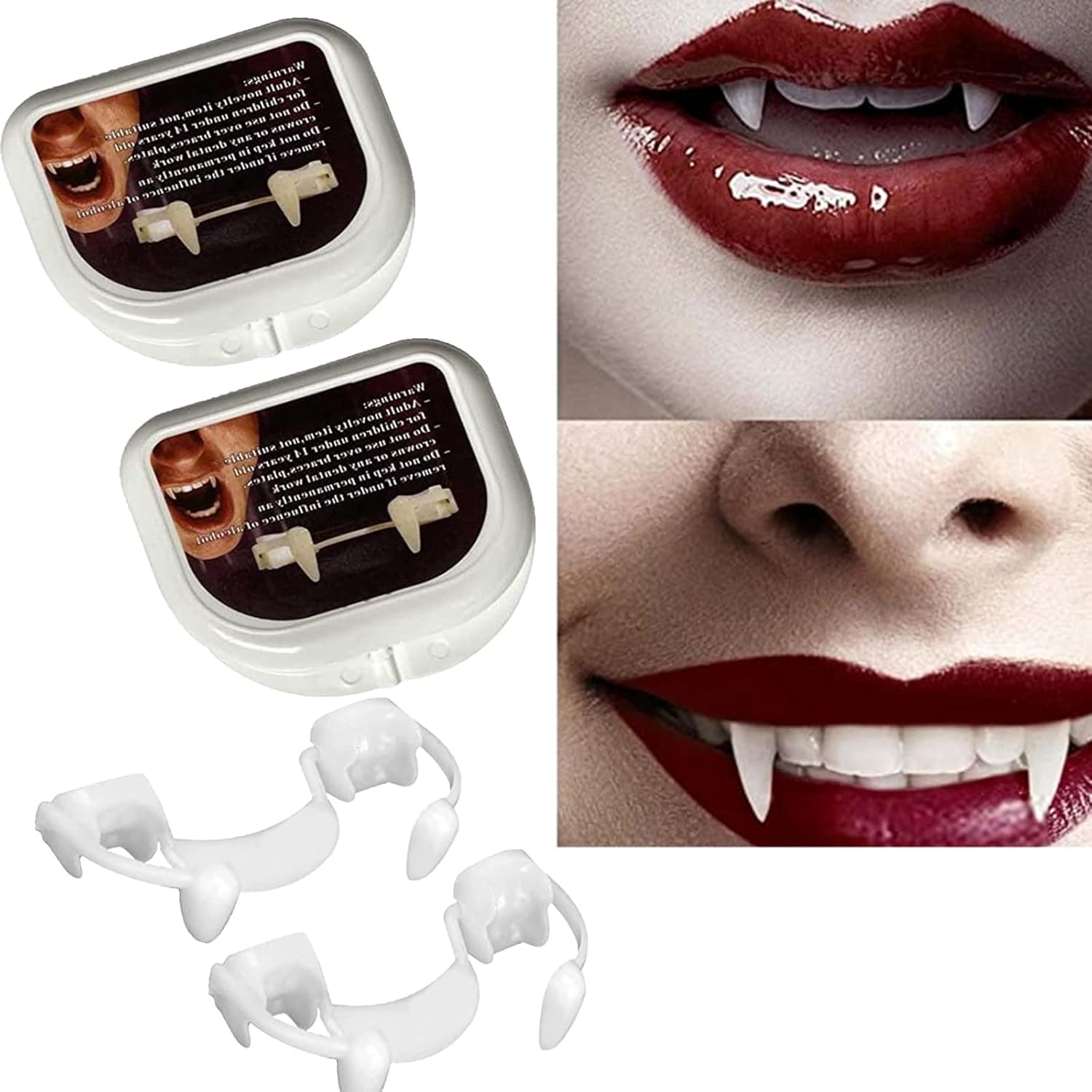 Alfideo Retractable Halloween Vampire Fangs,Retractable Braces,Realistic Reusable Vampire Fangs,Fake False Teeth for Themed Party, Cosplay (2 Pcs)