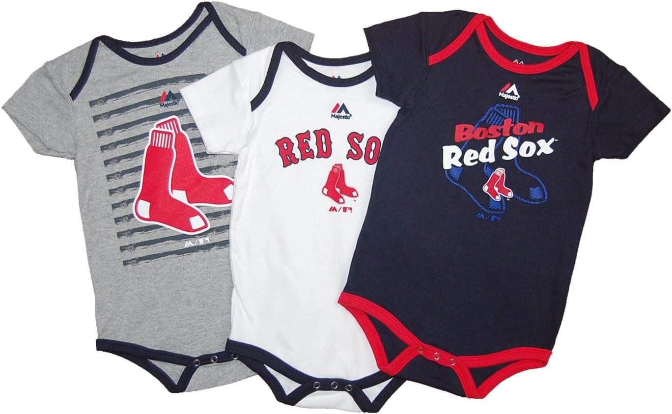 Majestic Boston Red Sox Baby/Infant Triple Play II 3 Piece Creeper Set