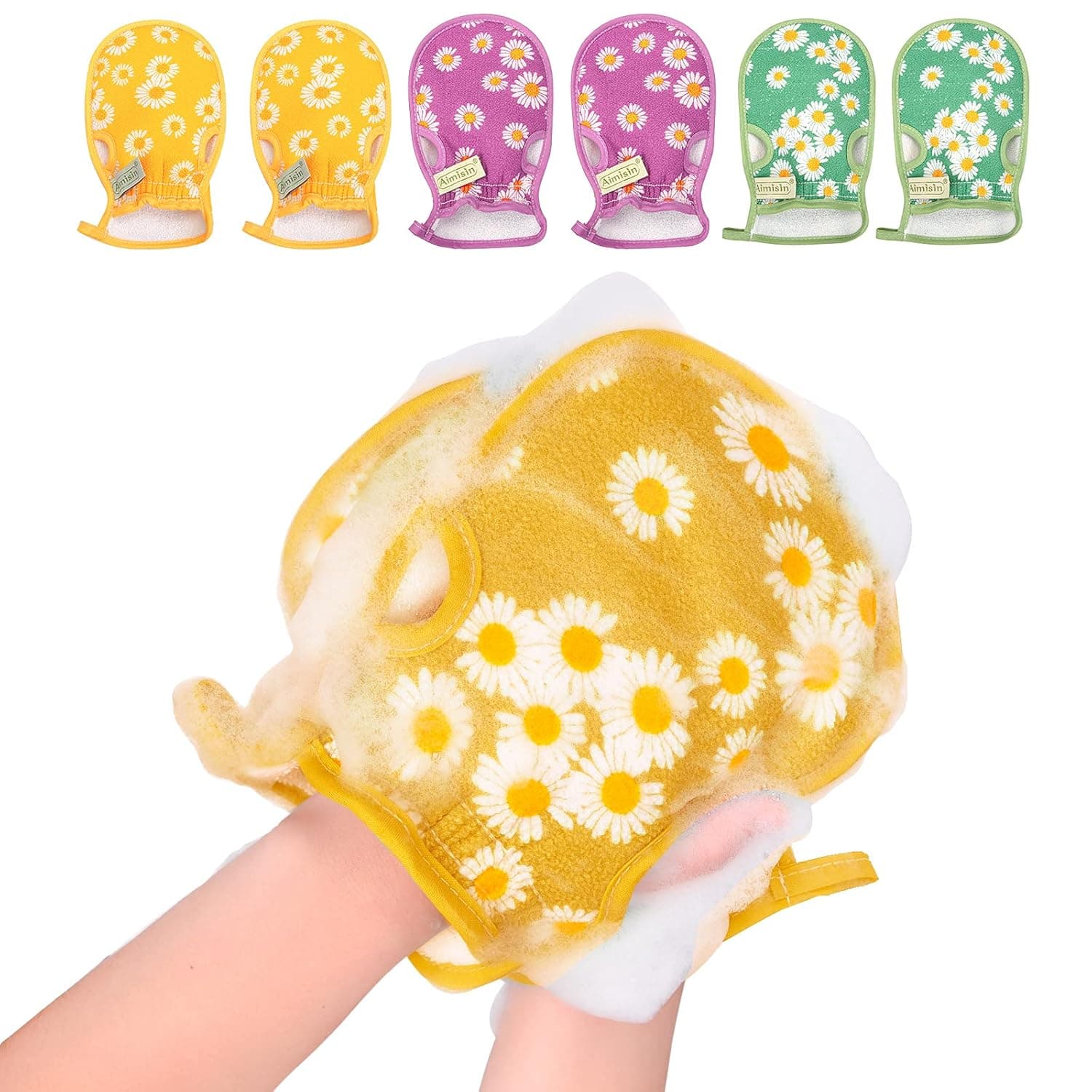 Aimisin Double Sided Bath Mitt Body Scrubber Spa Massage Dead Skin Cleansing Exfoliating Gloves for Men Women, 2PCS (Yellow-2pcs)