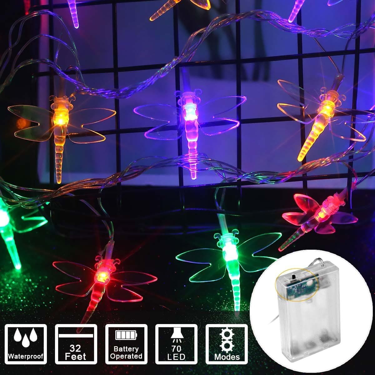 String Lights Night Light Waterproof Dragonfly Lights String Battery Operated String Lights Fairy LED Decorations for Wedding Party Christmas Home Garden Patio (Color, 32Feet 70Led)