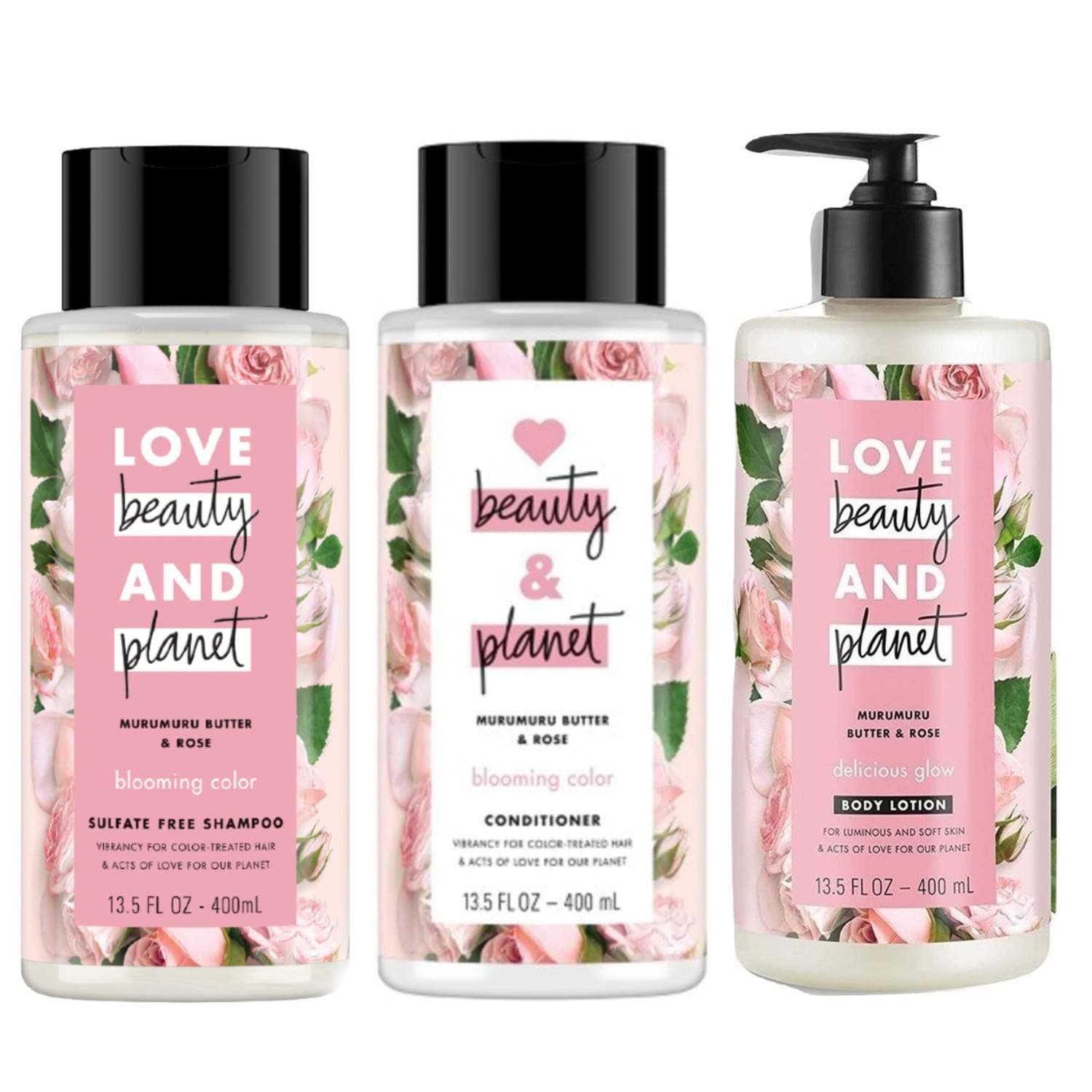 Love Beauty and Planet Shampoo, Conditioner & Body Wash Gift Set, 13.5 FL OZ