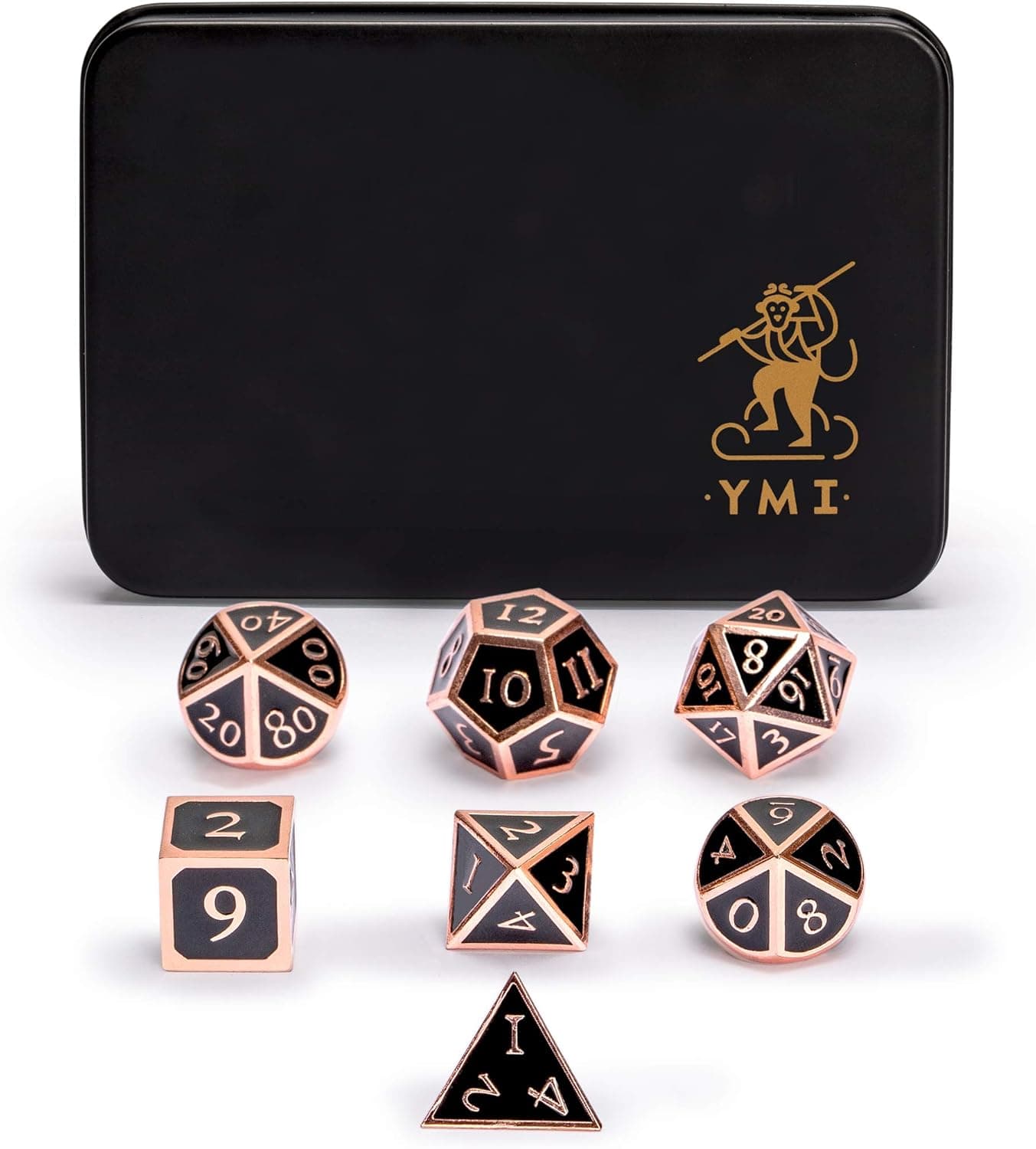 Collector's 7 Rose Copper on Black Metal Dice Set with Storage Case, Copper Rose - for Role Playing Games (RPG), DND, MTG, and Other Dice Games - Made by Yellow Mountain Imports