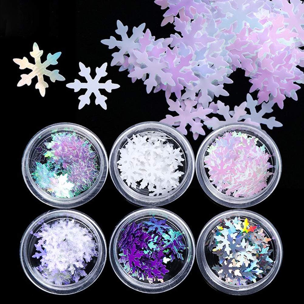 Simliber 1 Sets/6Boxes 3D Snowflake Sequins for Nail Art Decoration Glitter Set Sparkly DIY Nail Accessories Christmas Nail Designs Laser Nails Christmas Nail Art Stickers DIY Nail Decals Manicure