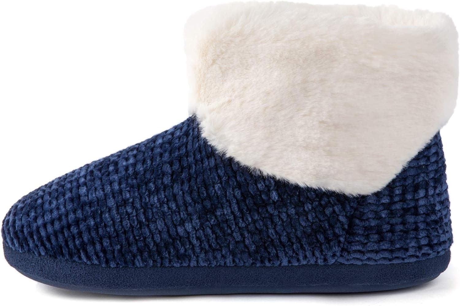 ULTRAIDEAS Women’s Warm Chenille Memory Foam Slippers with Fuzzy Fur Collar & Soft Rubber Sole Blue,5-6
