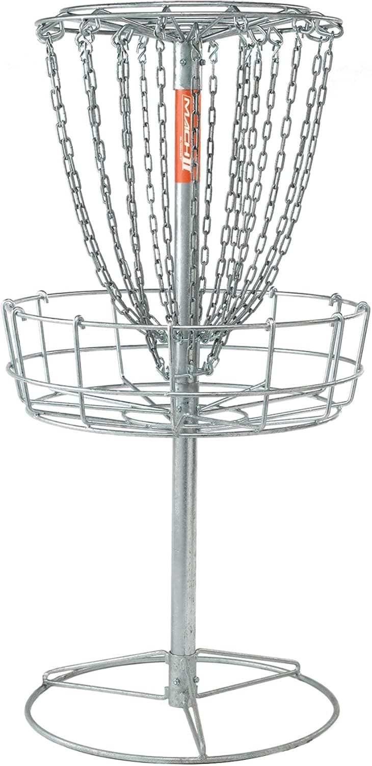 DGA Mach 2 Disc Golf Basket - Portable, Permanent, Hot Dipped Galvanized Steel, All-Weather, Heavy-Duty, Outdoor Disc Golf Target with Two Rows of Chain