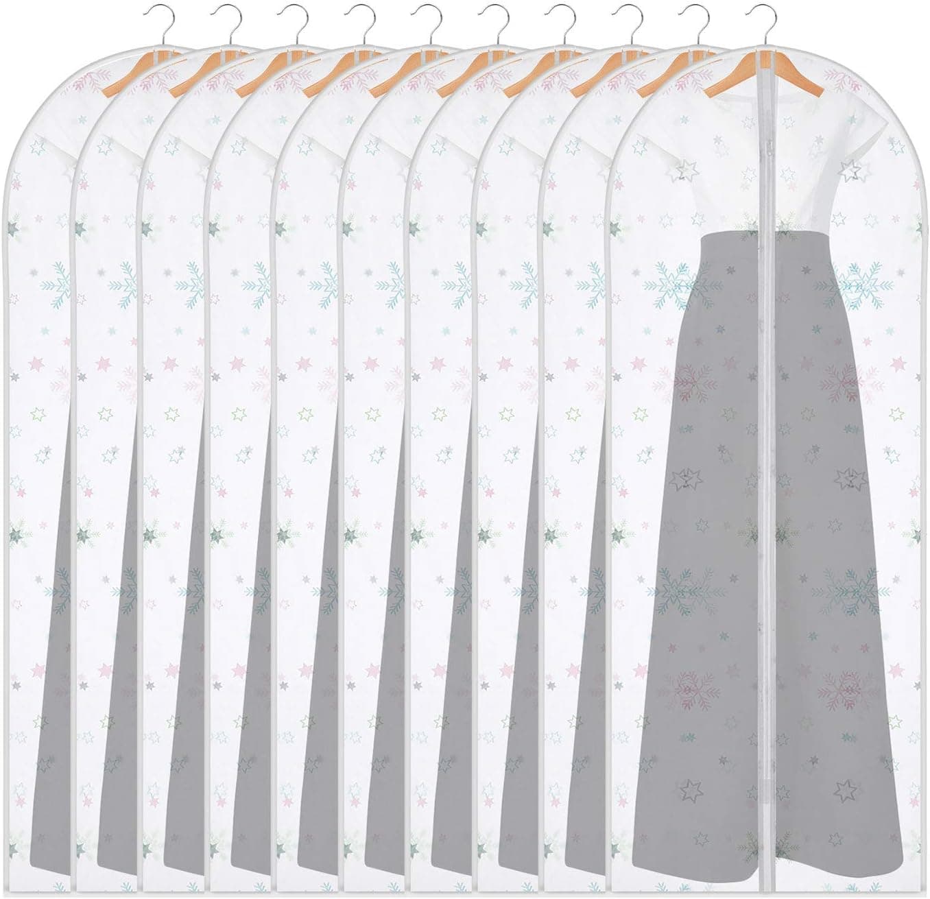 LTBLBY Hanging Garment Bag Lightweight Clear Pattern Full Zipper Suit Bags (Set of 10) PEVA Moth-Proof Moisture-Proof Dust Cover for Closet Clothes Storage 10 Pack