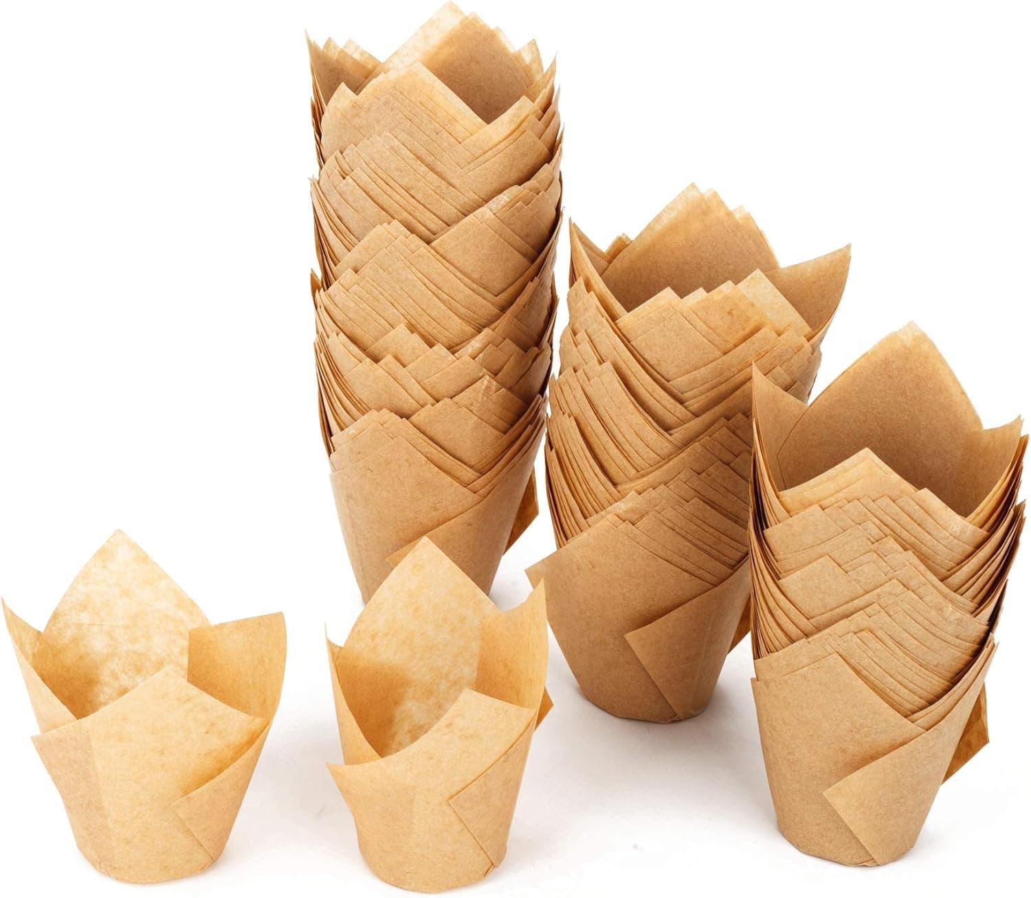 GOLDEN APPLE, 200 Pcs Tulip Cupcake Liner Baking Cup Muffin Tins Cups for Weddings, Birthdays, Baby Showers (Large, Natural)