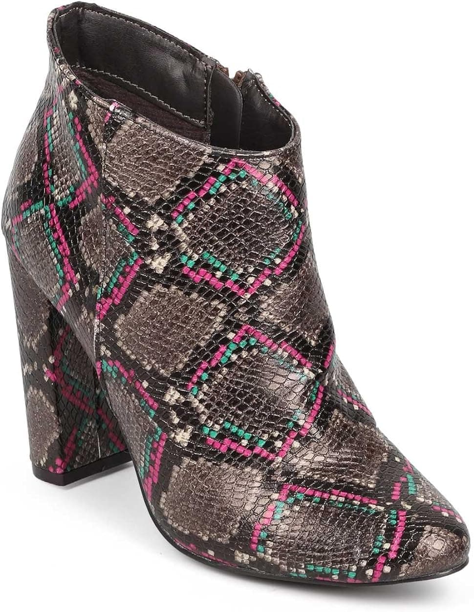 Snakeskin Women's Breckelle Almond Toe Block Chunky Heel Tailored Ankle Bootie Shoes…