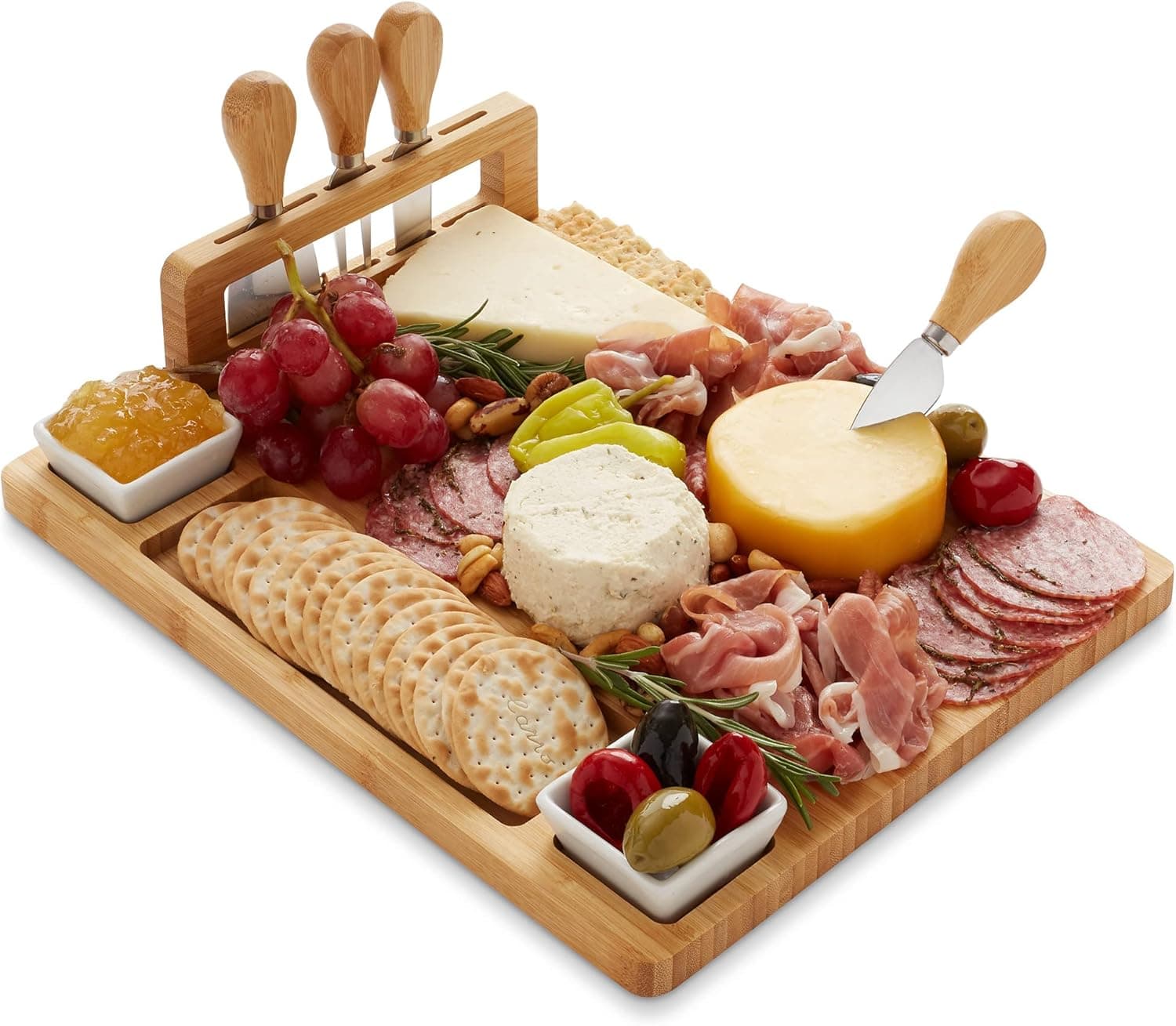 Casafield Charcuterie Board & Knife Gift Set - Bamboo Cheese Platter for Serving Meats, Fruit, Crackers