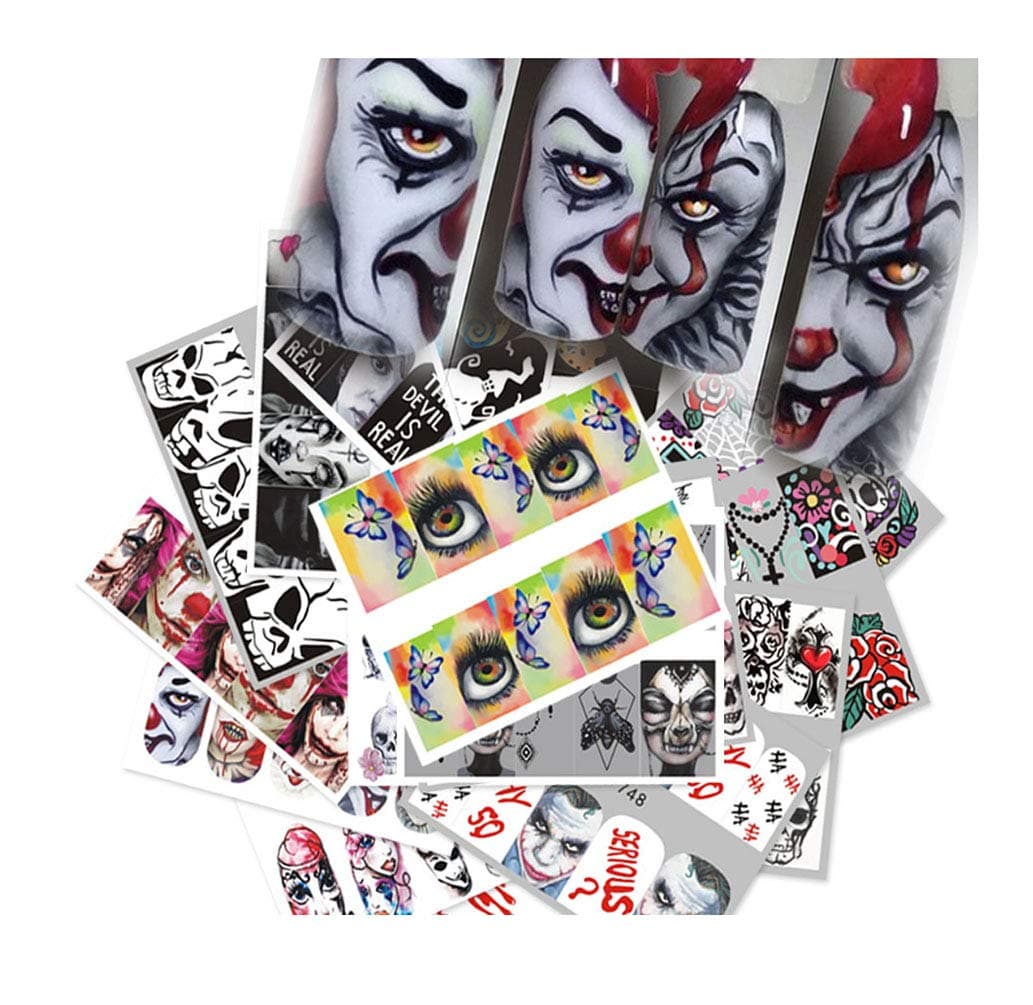 Halloween Nail Foil Transfer Sticker 25 Sheets Halloween Nail Art Foil Transfer Devil Pumpkin Skull Set Tips Wraps Adhesive Glitters Acrylic DIY Nail Decoration LLAMEVOL