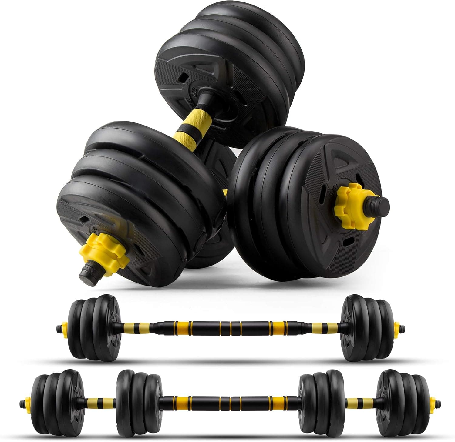 zybeauty Fitness Dumbbells Adjustable Weight Set to 44Lbs, Dumbbells to Barbells with Connecting Road, Non-Slip Handles Home Gym Equipment for Men and Women Workout Exercise Training