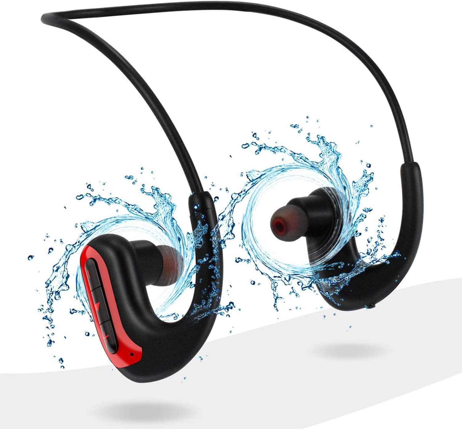 Waterproof Headphones for Swimming, IPX8 8GB in-Ear Wireless Earbuds Sport Wearable MP3 Player Headset with Noise Cancelling Microphone for Running, Cycling, Workout, Jogging, Diving Water (Red)