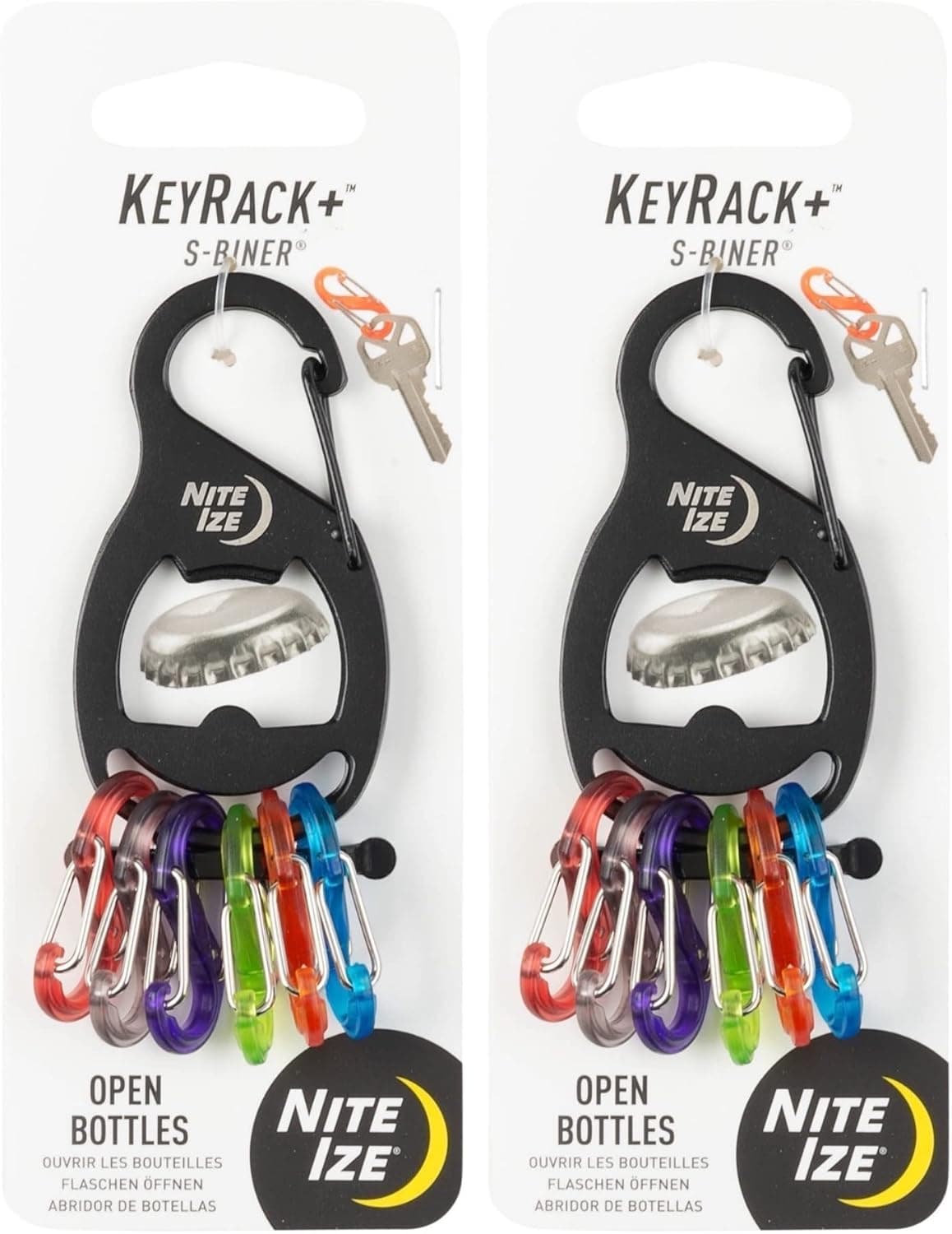 Nite Ize KeyRack+ w/Plastic Mini S-Biners - Black (2-Pack)