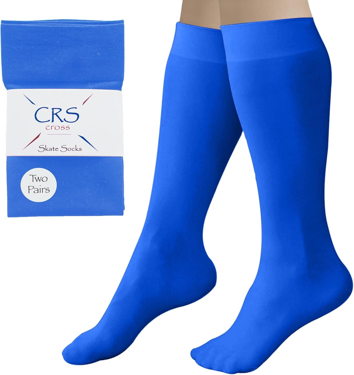 CRS Cross Figure Skating Socks (2 Pair) Knee High Tights for Ice Skates, Footed Skate Socks, Dance Tights