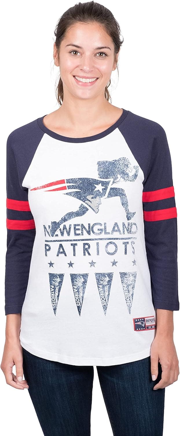 Ultra Game NFL Womens Raglan 3/4 Long Sleeve Baseball T-Shirt