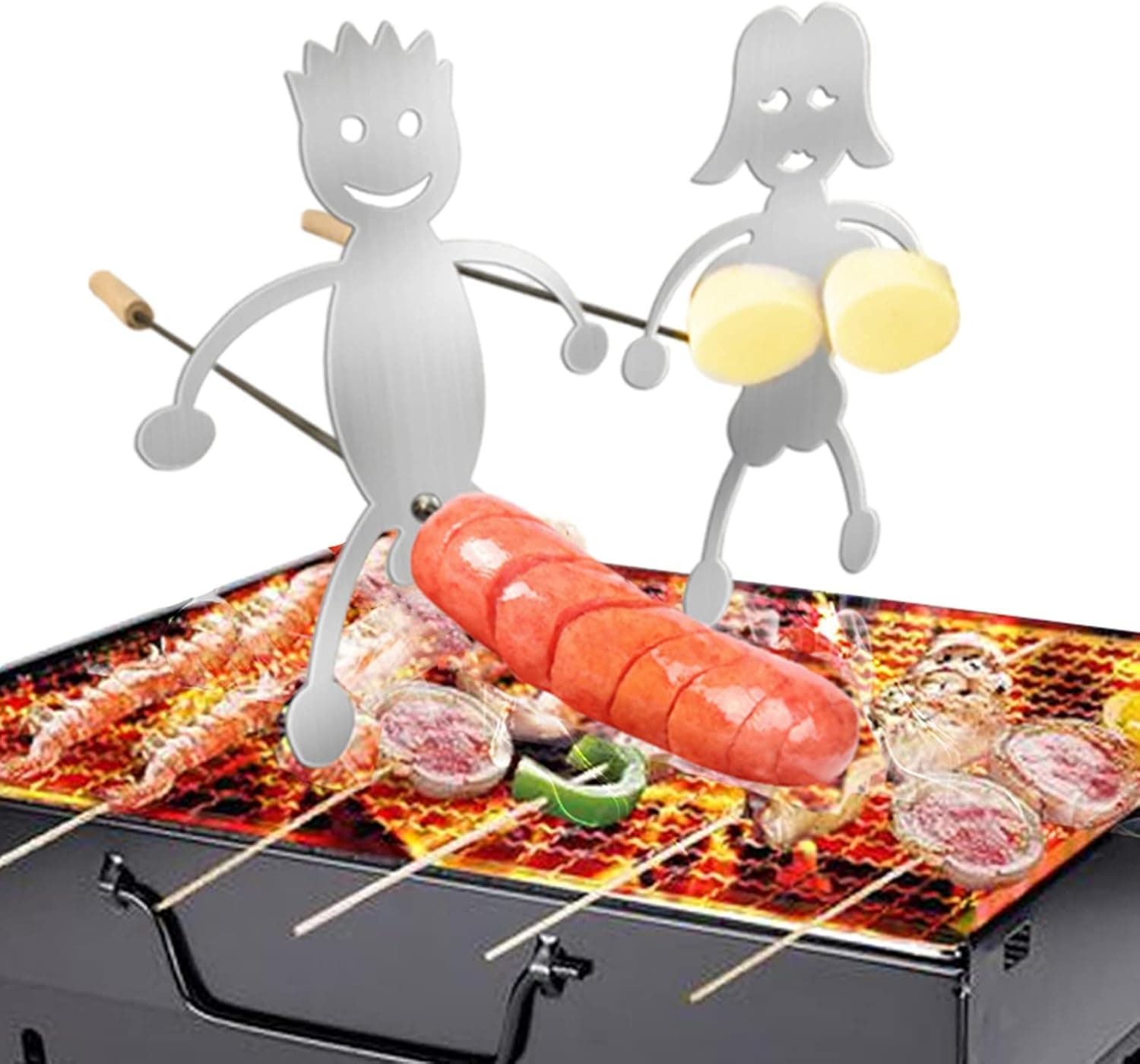 Steel Hot Dog/Marshmallow Roasters, Novelty Women Men Shaped Stainless Steel Camp Fire Roasting Stick, Funny Metal Craft Barbecu Forks for Campfire and Grill Craft Skewer (Boy & Gril) Including Sticks