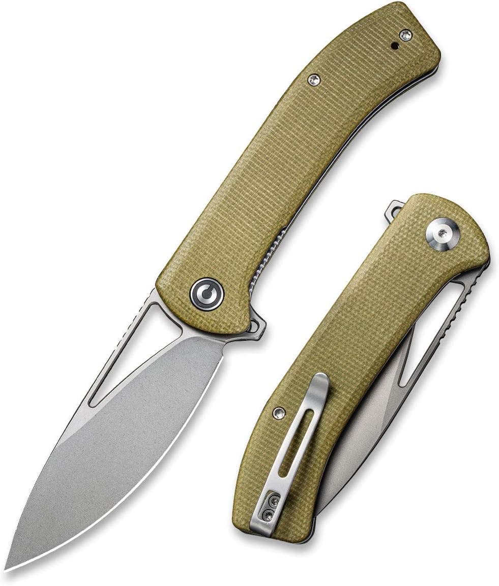 CIVIVI Riffle Folding Pocket Knife - 3.5-Inch Drop Point Blade Camping Hiking Outdoor Knife with Thumb Hole and Flipper opener,Durable Handle,Ball Bearing,S/S pocket clip for EDC C2024B (Olive)