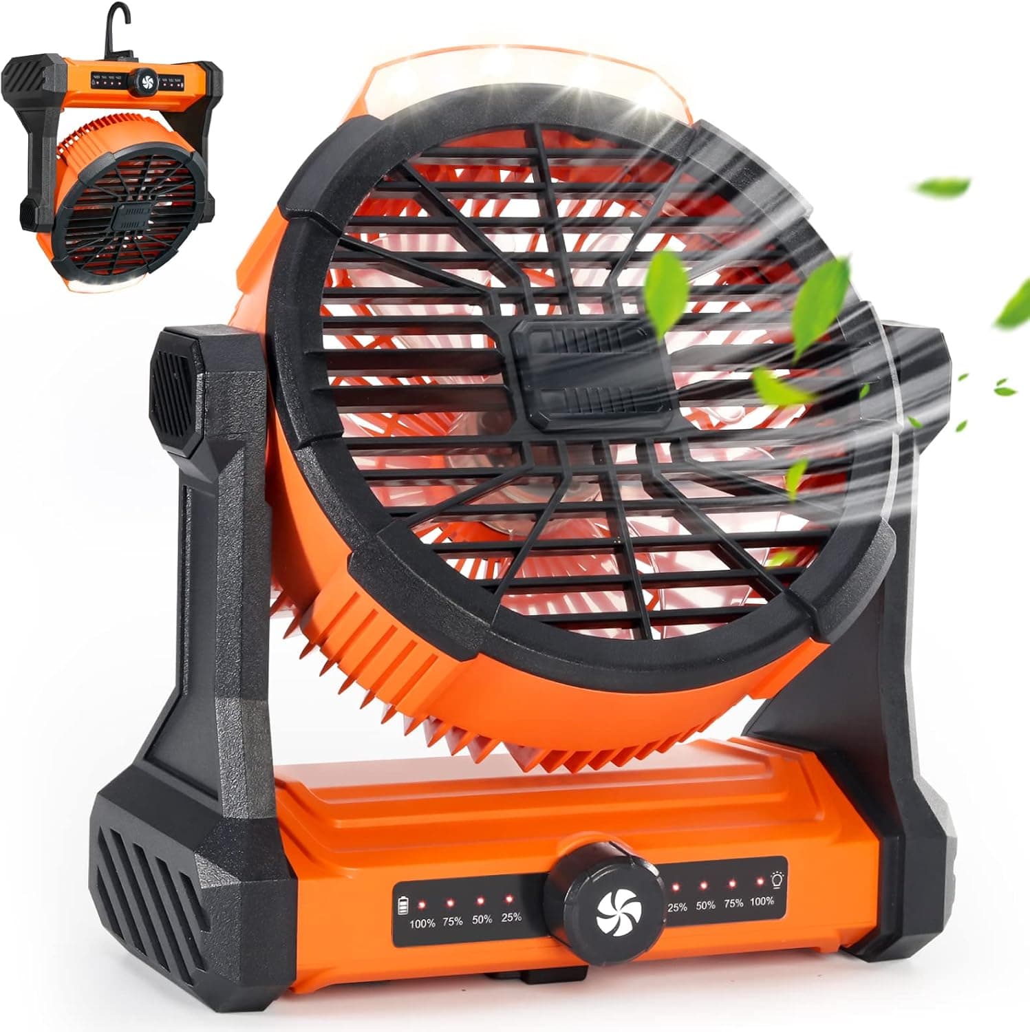 Avokadol Camping Fan with LED Lantern,12000mAh 48h Battery Powered Portable Fans,LED Screen Power Display,270° Rotation,Rechargeable USB Desk Fan Use As Power Bank, for Home,Picnic,Tent,and Fishing.