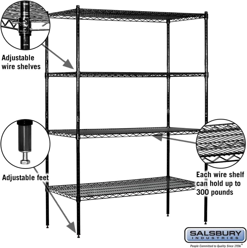Salsbury Industries Stationary Wire Shelving Unit, 48-Inch Wide by 74-Inch High by 18-Inch Deep, Black