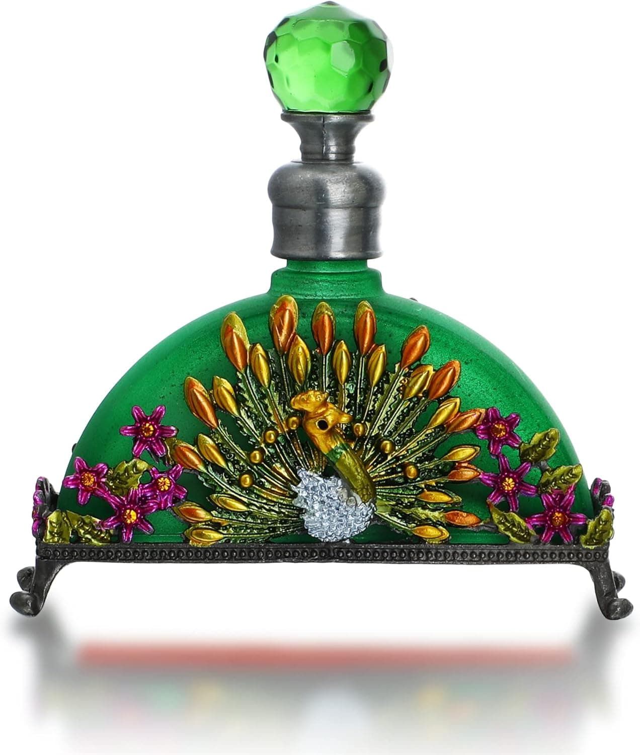 YU FENG Antique Peacock Perfume Bottles Vintage Fancy Decorative Crystal Glass Perfume Container Empty Refillable(Green,20ML)