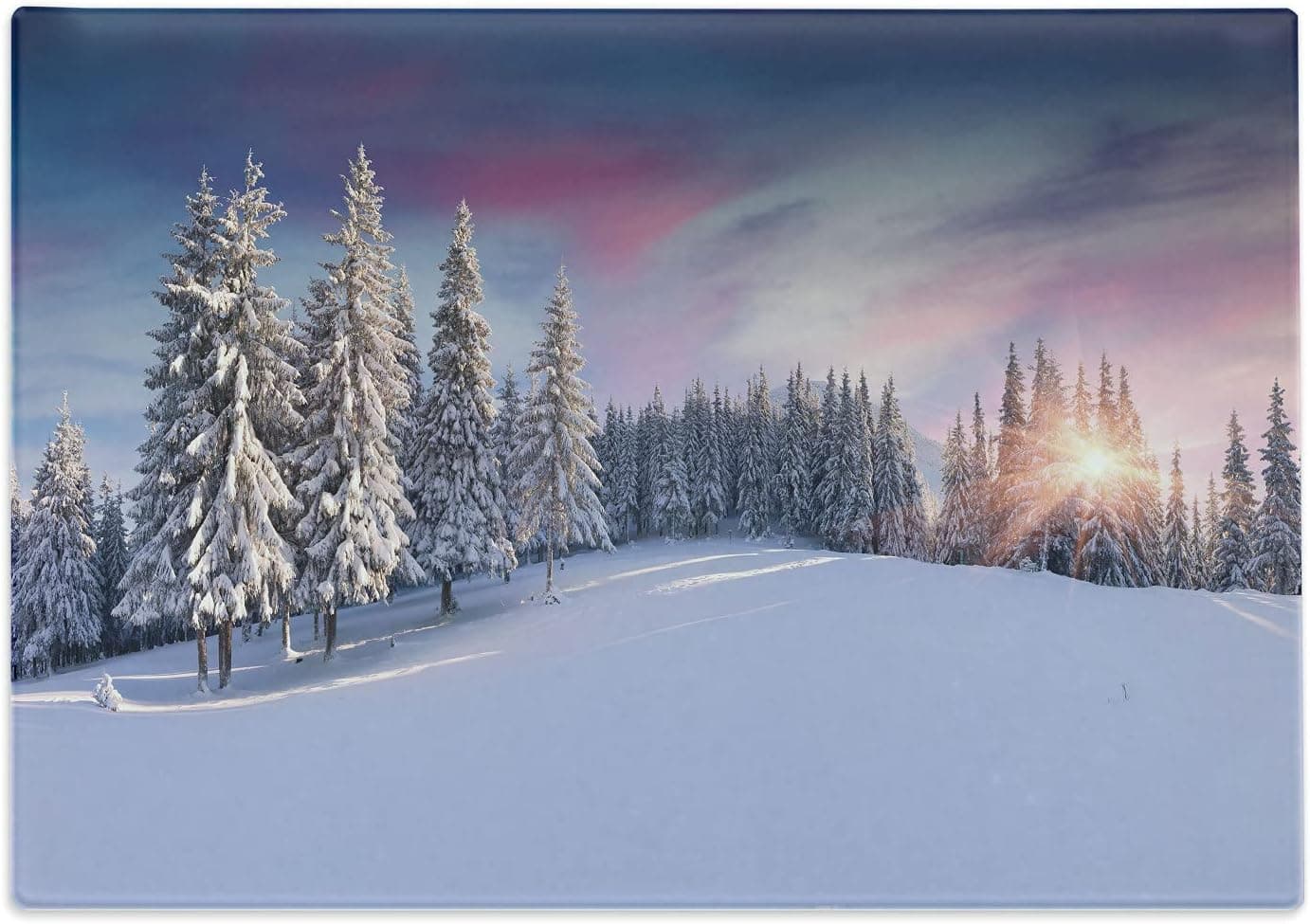 Ambesonne Winter Cutting Board, Idyllic Panorama of Winter Sunrise in Snow Covered Mountains Serenity Freshness, Decorative Tempered Glass Cutting and Serving Board, Large Size, Slate Blue Pink