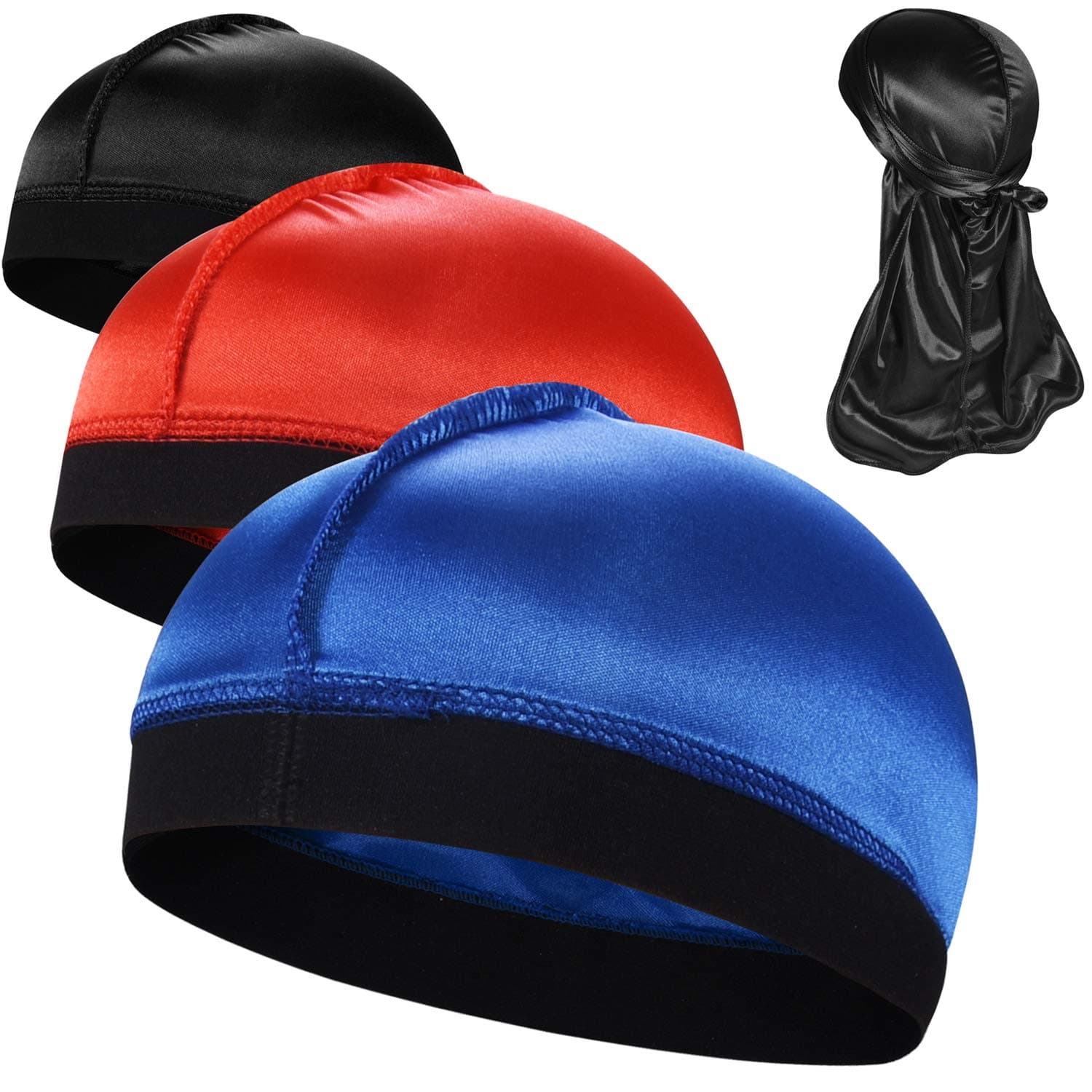 3PCS Silky Stocking Wave Caps, Compression Cap for Men Doo Rag, Award 1 Durag,A
