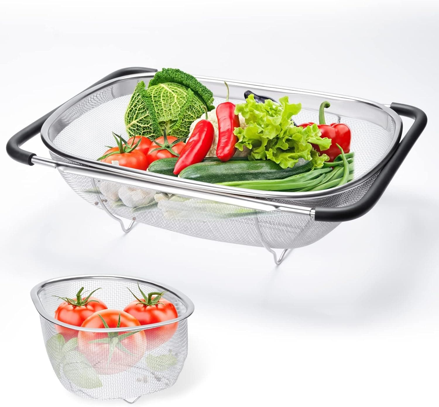 Pazaka Over the Sink Colander, Strainer Basket, Stainless Steel Drainer Set - Drain Pasta, Rinse Fruits, 2 Pack