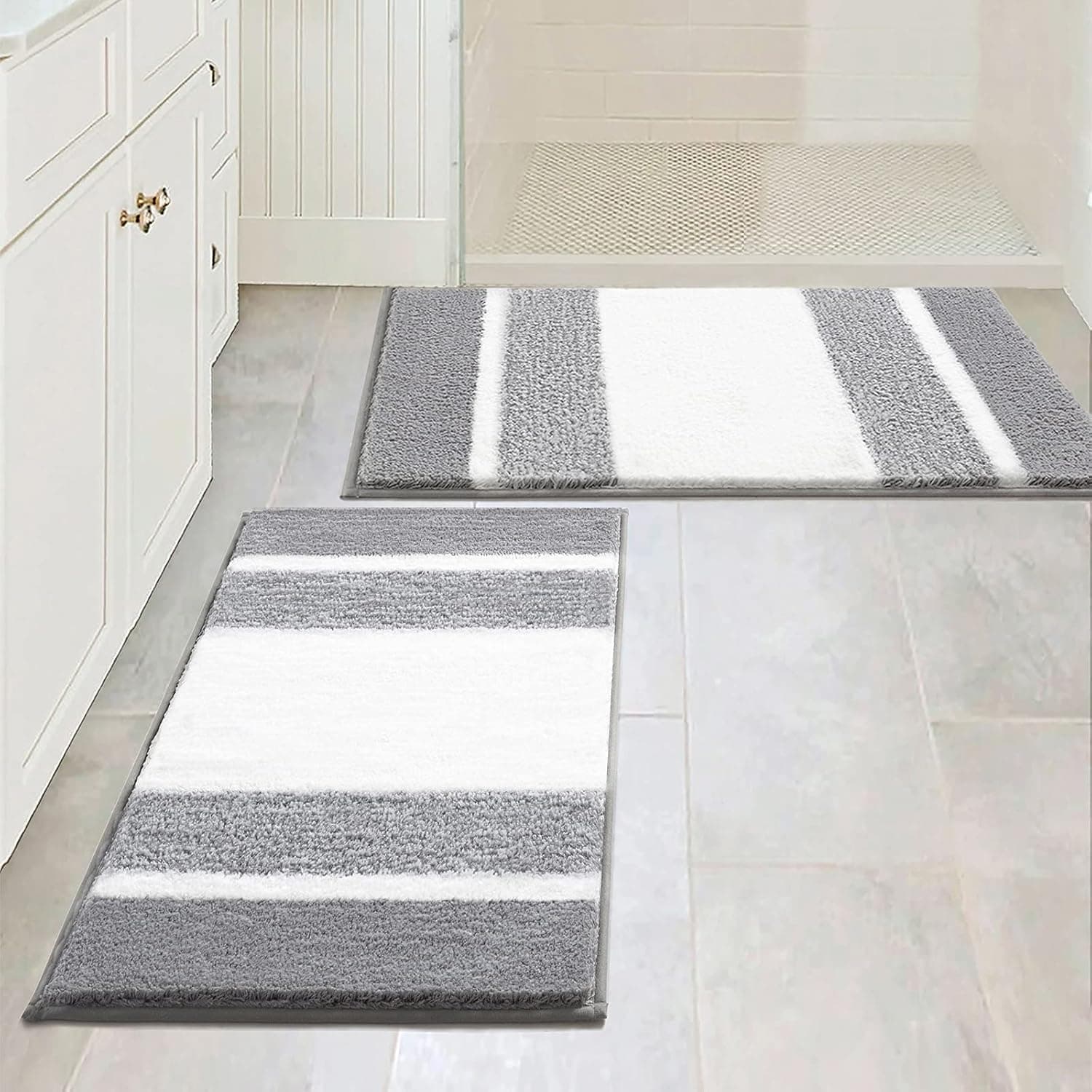 Bathroom Rugs and Mats Sets, 2-Piece Bath mat Set, Extra-Soft Plush Bath Rugs Shower Bathroom Rugs, Super Absorbent Washable(20"x32"+20"x32", Grey)
