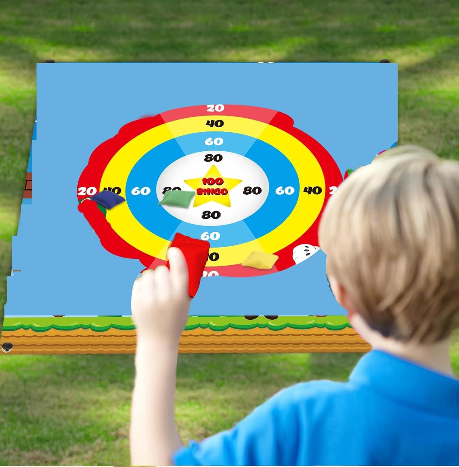 Xqumoi Video Game Lawn Darts Game Set, Fun Throwing Bean Bags Toss Game on Scoreboard, Indoor Outdoor Backyard Family Game Activities for Kids and Adults, Birthday Party Supplies
