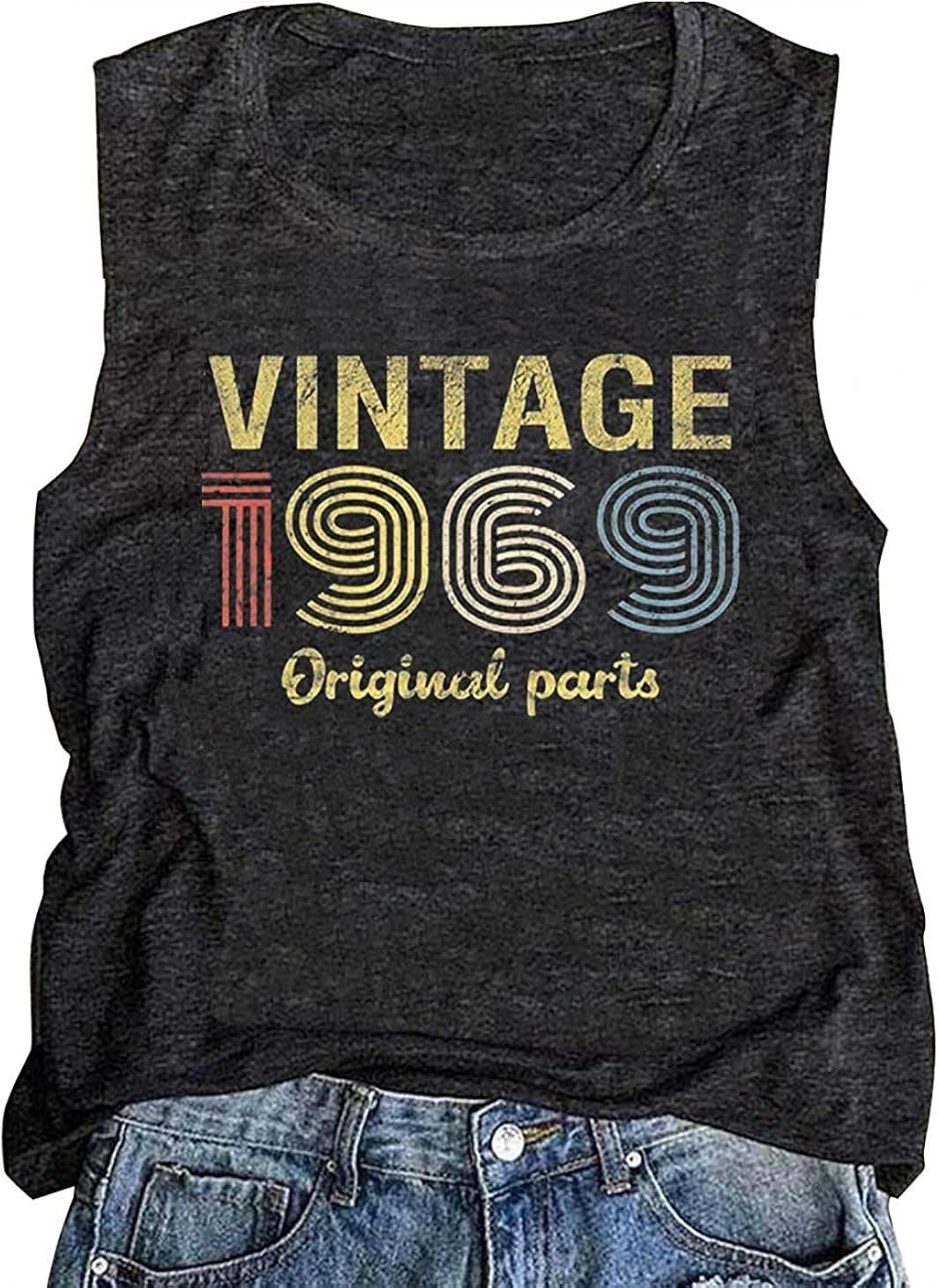 Vintage 1969 Original Parts 50th Birthday Gift Womens Tank Tops Retro Anniversary Cute Funny Summer Casual Vest Tees