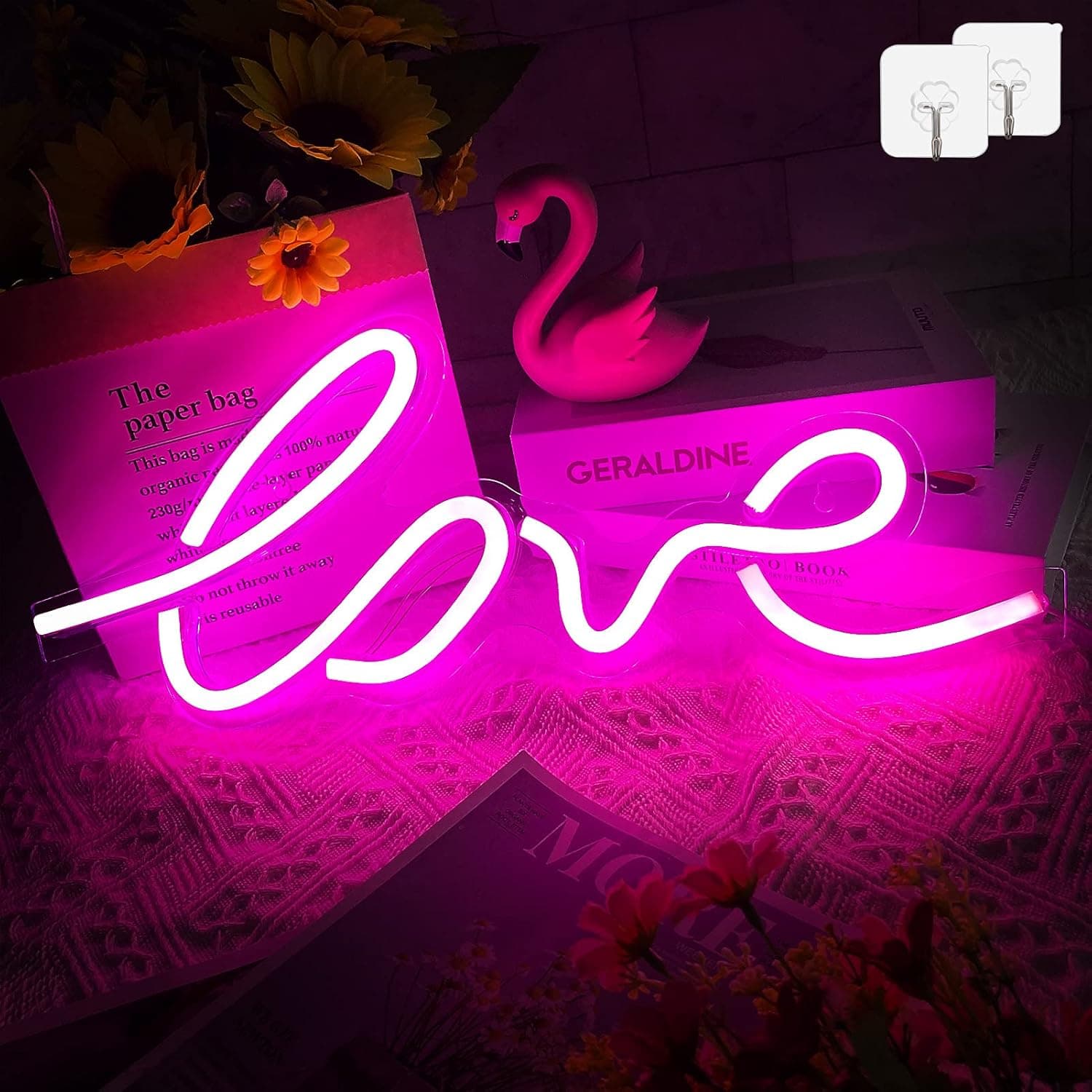 XIYUNTE Love Neon Light Sign, LED Neon Love Sign for Wall Decor, USB Powered Love Neon Sign for Bedroom, Kids Room,Party,Wedding