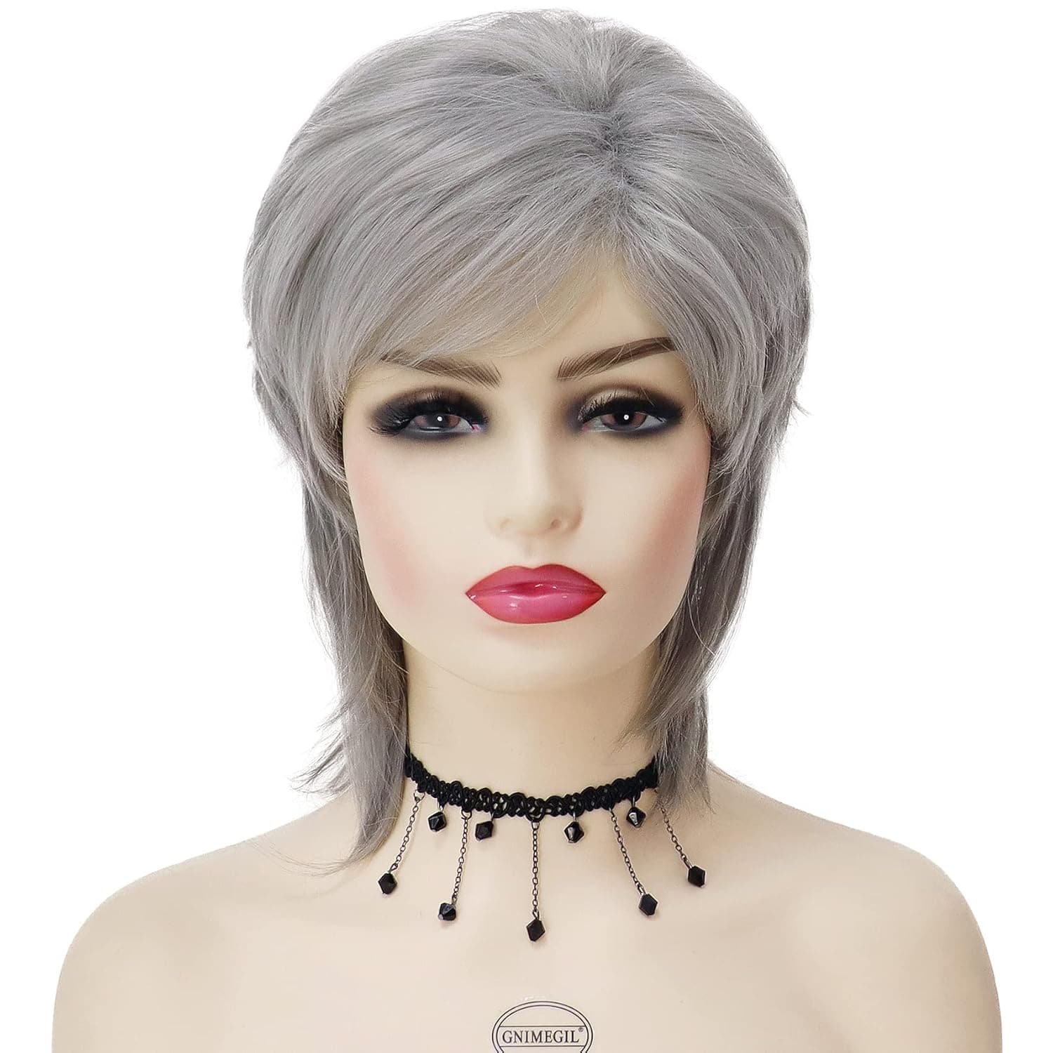 GNIMEGIL Short Wigs for White Women Fashion Female Silver Grey Cute Pixie Hair Hairstyles Hair Replacement Wigs Cosplay Costume Party Wig Synthetic Fiber Ladies Wig