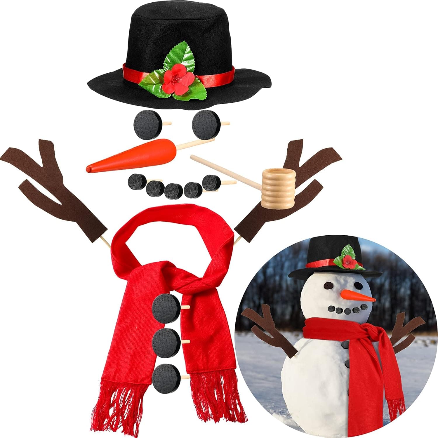 16 Pieces Christmas Snowman Kit Set Kids Cute Xmas Decorative Snowman Making Kit Fun Building Snowman Toy Accessories for Xmas Holiday Winter Party Outdoor Indoor Centerpiece Home Decor