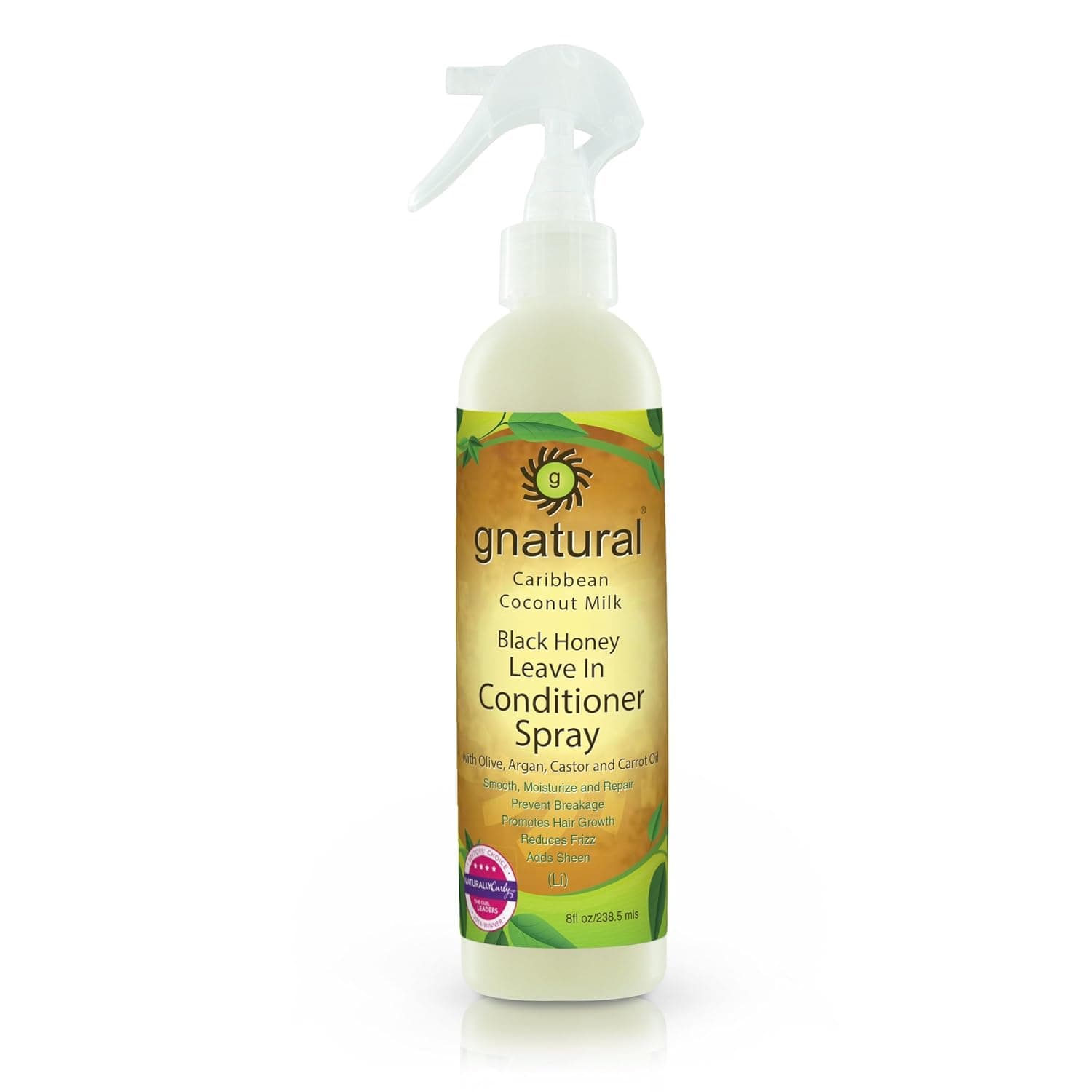 Gnatural Caribbean Coconut Milk 'Black Honey' Leave In Conditioner Spray - Conditioner For Detangling, Strengthens Hair, Shinny, Sleek And Beautiful Hair - Natural Hair Growth 8oz