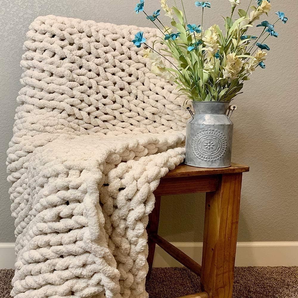 EASTSURE Chunky Knit Blanket Premium Super Soft Warm Knit Blanket Cozy Chenille Blanket for Couch Bed Chair Beige 50"x60"