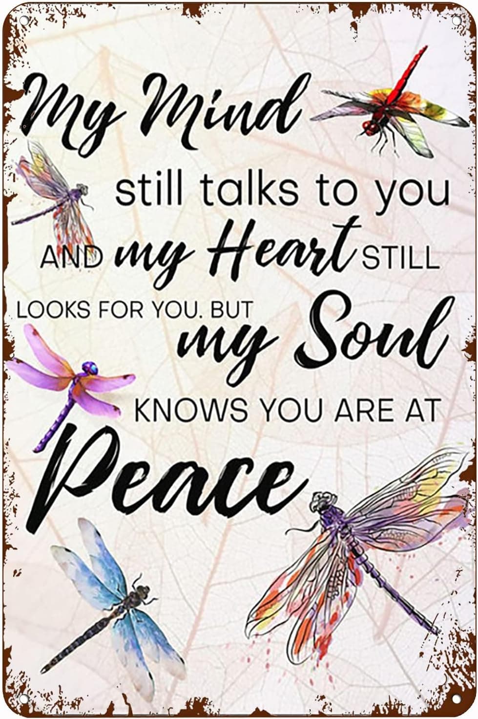 Xiddxu Vintage Wall Decor Metal Plaque Dragonfly My Mind Still Talks to You Wall Art Nostalgic tin Sign for Home Kitchen Pubs Sign 8x12 Inch