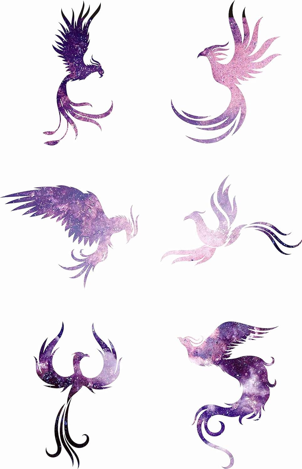 Dopetattoo 6 Sheets Design Temporary Tattoo Phoenix Pink Birds Fake Tattoos Starrynight Neck Arm Chest for Women Adults